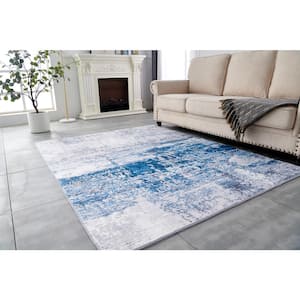 Gray Turquoise 5x7 ft. Abstract Polyester Rectangle Area Rug