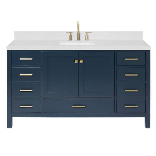 Cambridge 60 in. Single Sink Freestanding Bathroom Vanity in Midnight Blue with Carrara White Quartz Top