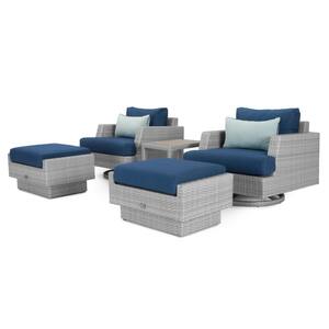 Portofino Comfort Gray 5-Piece Aluminum Patio Conversation Seating Set with Sunbrella Laguna Blue Cushions