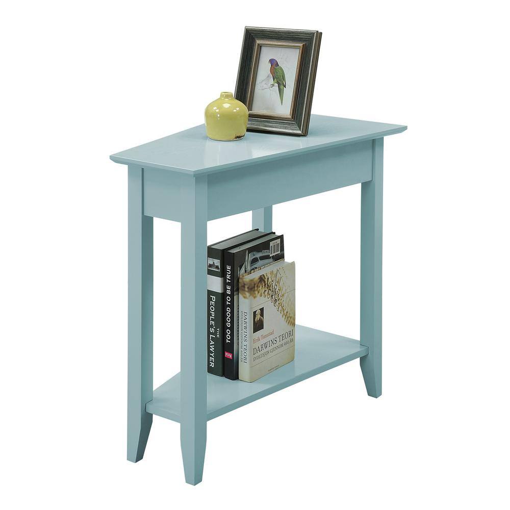Triangular Birch Wood Wedge End Table in Sea Foam Blue