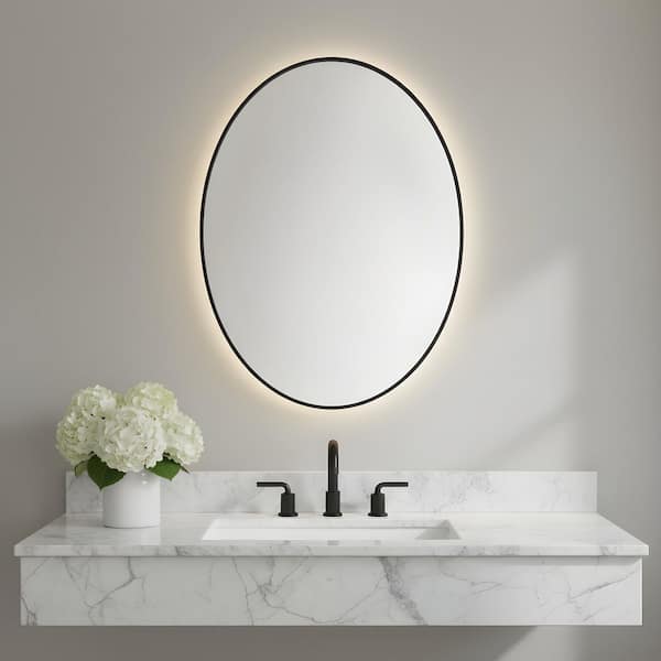 Cadre 36 in. x 36 in. Midnight Black Integrated LED Illuminated Dimmable Vanity Light Mirror