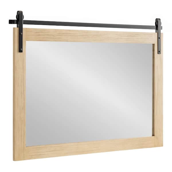 Kate and Laurel Cates 37.37 in. W x 26.75 in. H Natural Rectangle Farmhouse Framed Decorative Wall Mirror