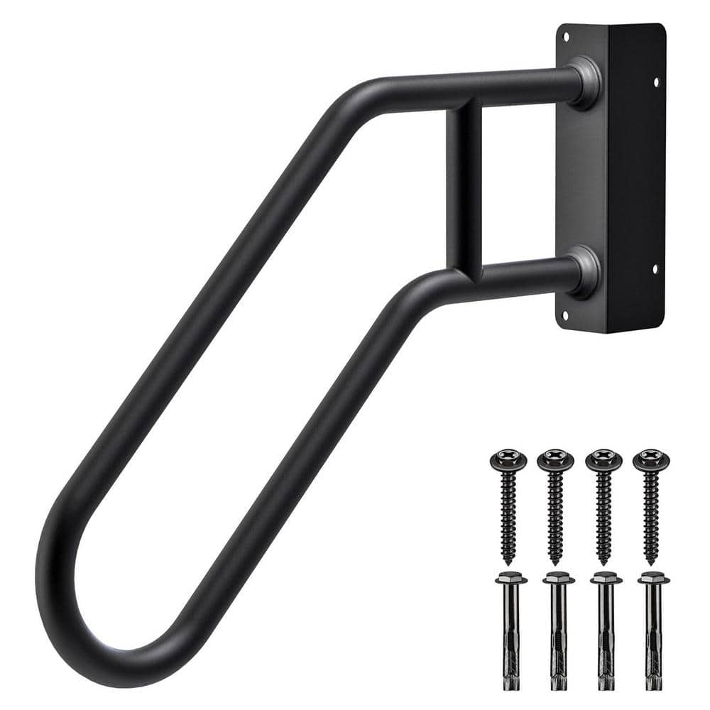 Black 28.3 in. Left Handed Handrails for Outdoor 1-4 Step, U-Shape Safety H