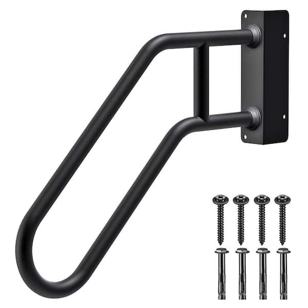 Black 28.3 in. Left Handed Handrails for Outdoor 1-4 Step, U-Shape Safety Handle for Garage, Porch, Garden