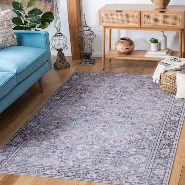 Serapi Gray/Pink 8 ft. x 10 ft. Machine Washable Geometric Abstract Area Rug