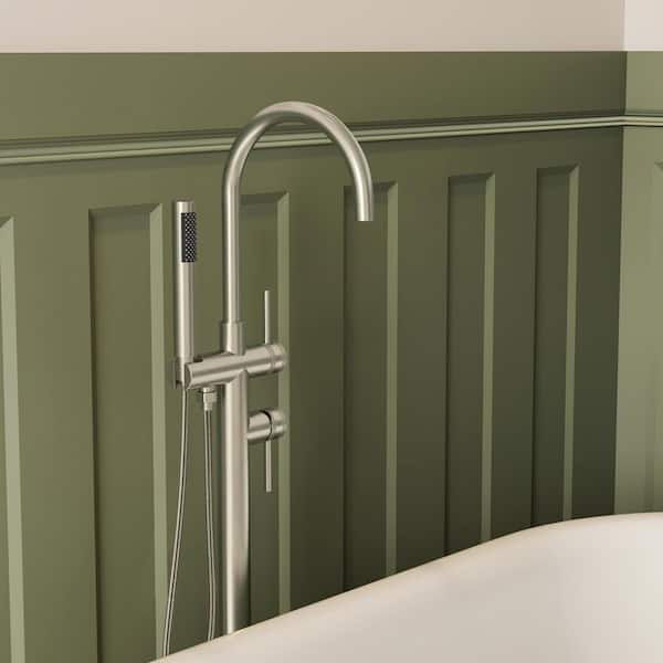 EVERSTEIN Single-Handle Freestanding Tub Faucet Floor Mounted with Handheld Hand Shower in Brushed Nickel