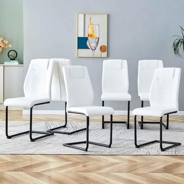 Polibi Modern White PU Leather Seat Dining Chairs Set of 6 for Kitchen, Living, Dining Room