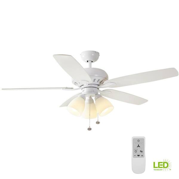 Hampton Bay Rockport 52 in. Matte White LED Smart Ceiling Fan with Light Kit and Remote Works with Google Assistant and Alexa