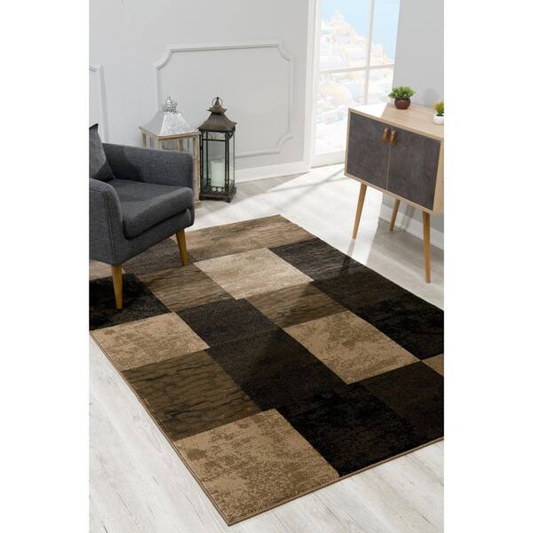 Montage Collection Modern Abstract Area Rug (5x8 feet) - 5'3" x 7'7", Brown