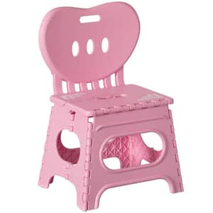 Plastic Foldable Step Stool with Back Support, Kids Stepping Stool and Bathroom Stool, Collapsible Step Stool, Pink