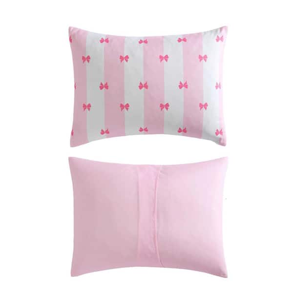BETSEY JOHNSON Bow Stripe 8-Piece White/Pink Microfiber King Comforter Set