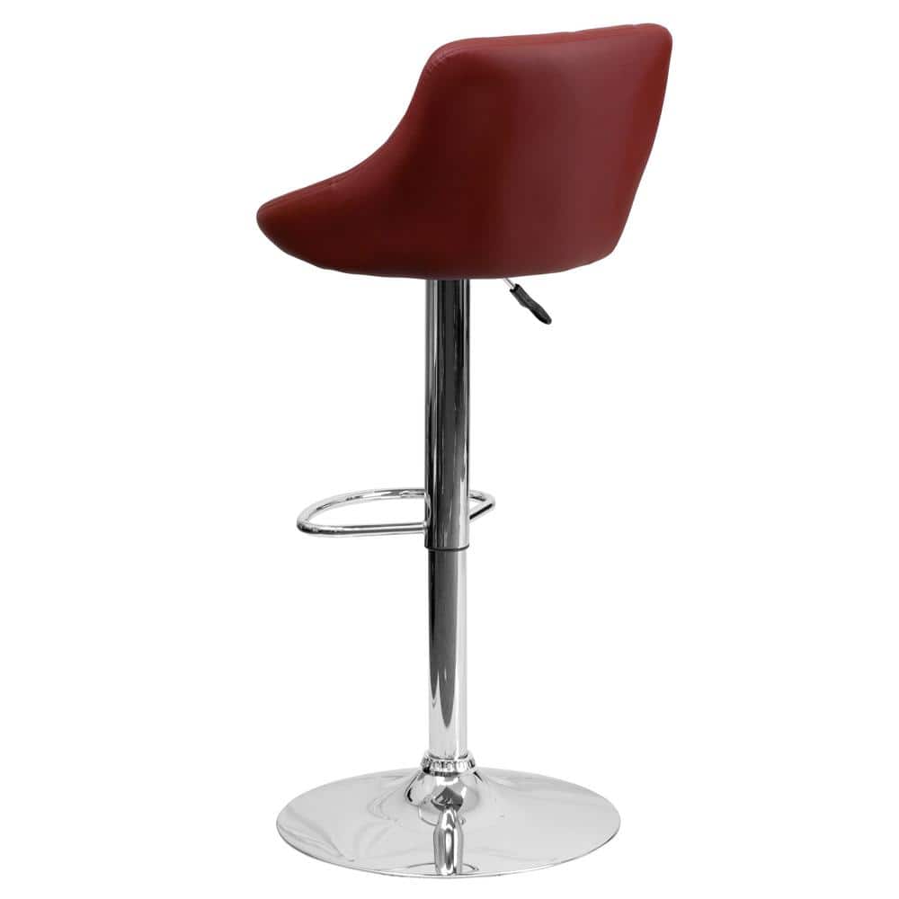 Burgundy Vinyl Adjustable Swivel Barstool with Chrome Base