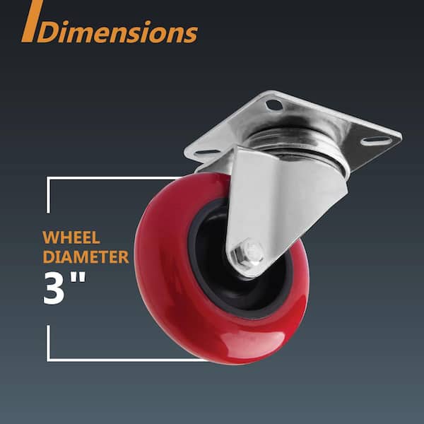 3 in. Dia Swivel Polyurethane Plate Caster in Red (4-Pack) 3 in. Dia Swivel Polyurethane Plate Caster in Red (4-Pack)