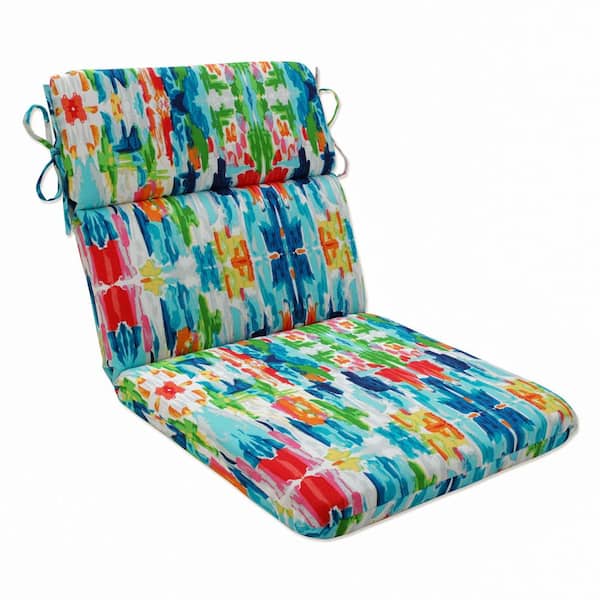 Pillow Perfect Abstract Outdoor/Indoor 21 in W x 3 in H Deep Seat, 1-Piece Chair Cushion with Round Corners in Blue Reflections