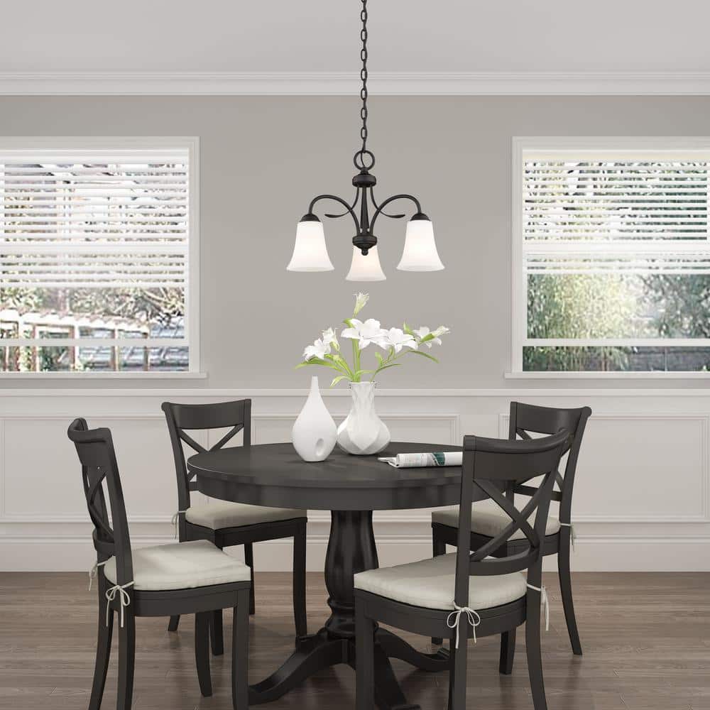 Black 3-Light Chandelier with Hand Blown Satin Glass