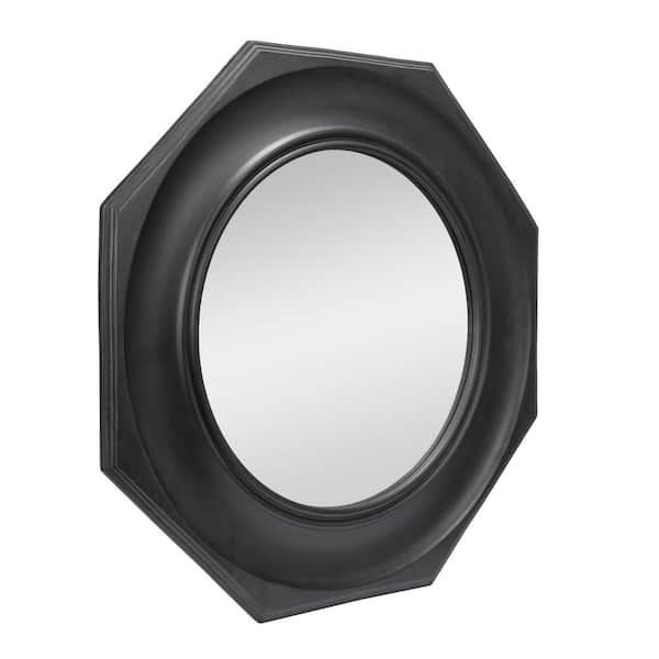 Storied Home 35.5 in. H x 35.5 in. L Octagon Carved Wood Inky Black Framed Wall Mirror