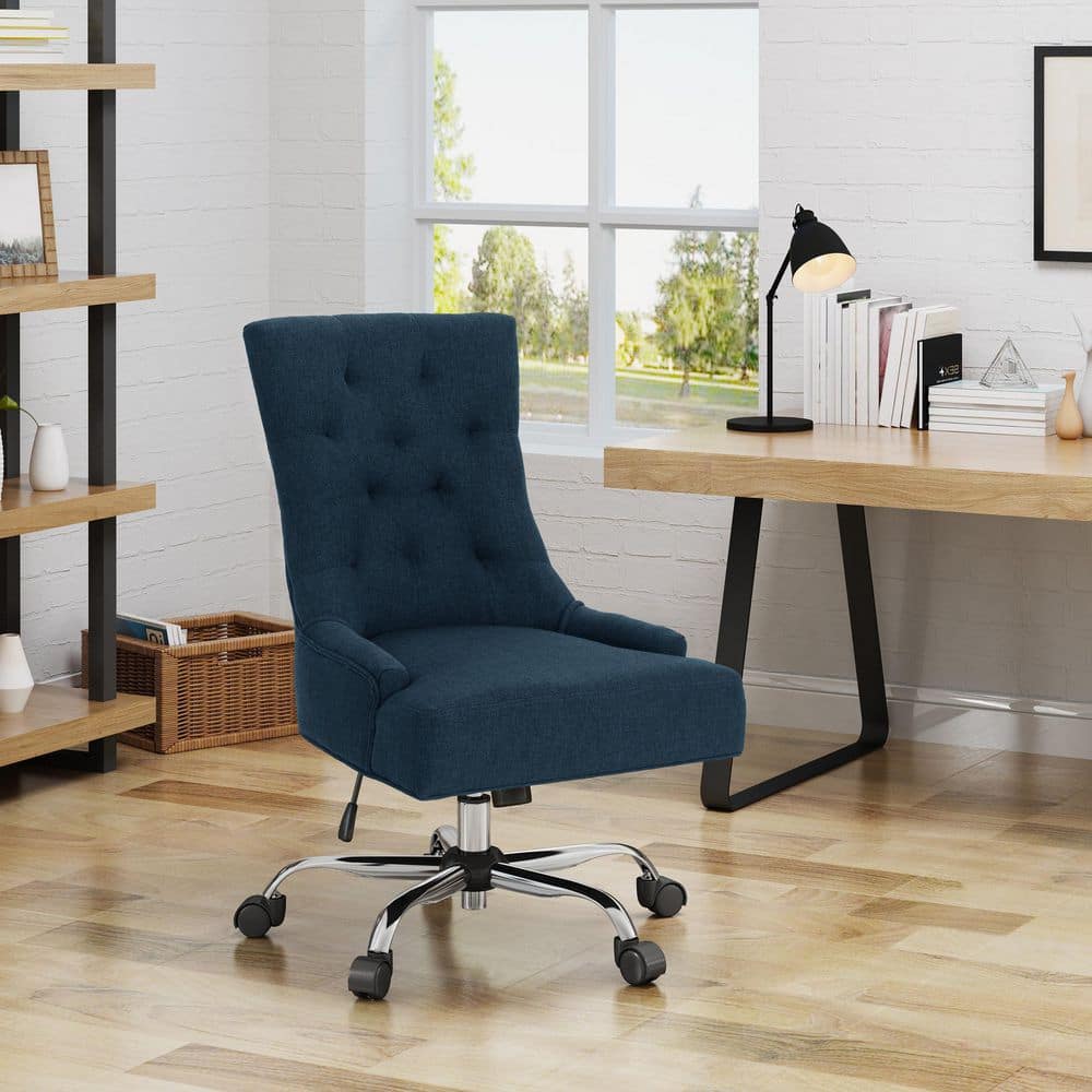 Navy Blue Fabric Swivel Armless Office Chair