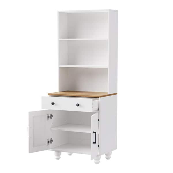 Farmhouse Storage Cabinet - Solid Wood Gourd Legs Adjustable Shelves 5-Tier with Drawer-White