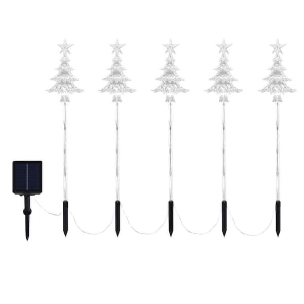 5-Piece 20 in. Acrylic Waterproof Christmas Solar Garden Decor Lights Pathway Stakes with 8 Modes for Yard Decoration