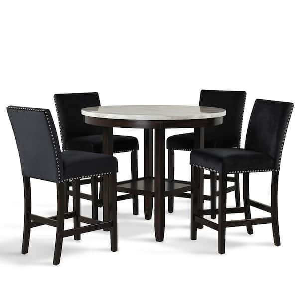 New Classic Furniture Celeste 5-Piece Wood Top Round Counter Set, Black & Espresso