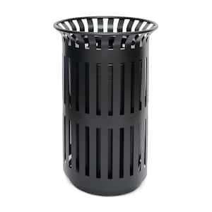 Collins Commercial Grade Black Outdoor Round Slatted Steel 37 Gal. Trash Can with Removable Inner Bin