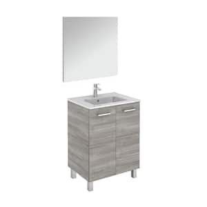 Logic 27.6 in. W x 18.0 in. D x 33.0 in. H Bath Vanity in Sandy Grey with Ceramic Vanity Top in White with Mirror