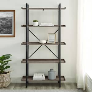 68 in. Gray Wash/Black Metal 5-shelf Etagere Bookcase with Open Back