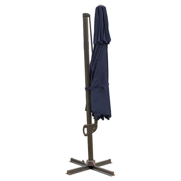 HomeRoots 11.5 ft. Dark Gray Polyester Round Tilt Cantilever Patio Umbrella with Stand