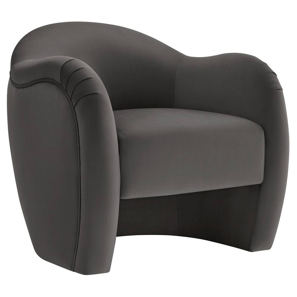 Storm Gray Velvet Barrel Swivel Accent Chair with Wood Frame