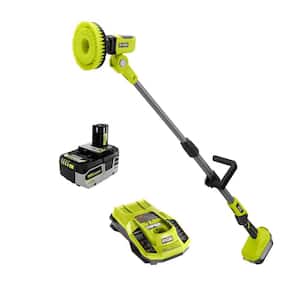 ONE+ 18V Cordless Telescoping Power Scrubber with HIGH PERFORMANCE 4.0 Ah Battery and Charger Kit