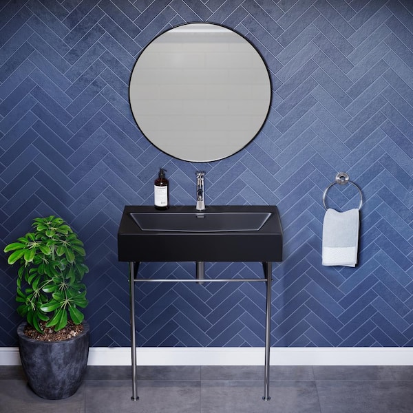 Swiss Madison Claire Ceramic Black Console Sink Basin and Leg Combo