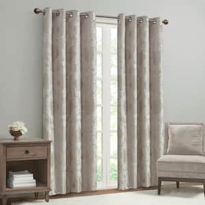 Loraine Champagne Damask Knitted Jacquard Paisley 50 in. W x 84 in. L Blackout Grommet Top Curtain