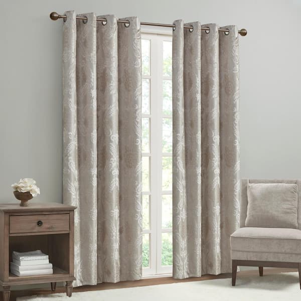 Sun Smart Loraine Champagne Damask Knitted Jacquard Paisley 50 in. W x 84 in. L Blackout Grommet Top Curtain