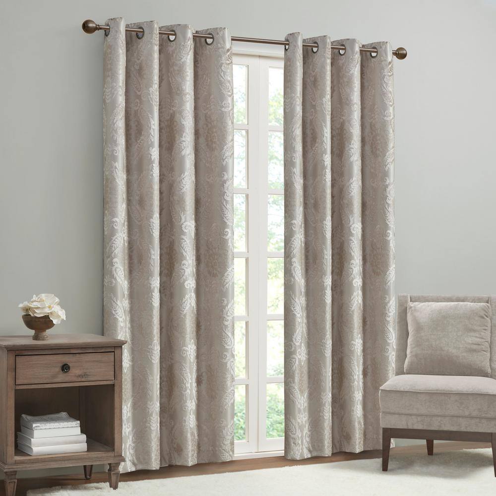 Champagne Jacquard Paisley Blackout Grommet Window Panel, 50" x 95"