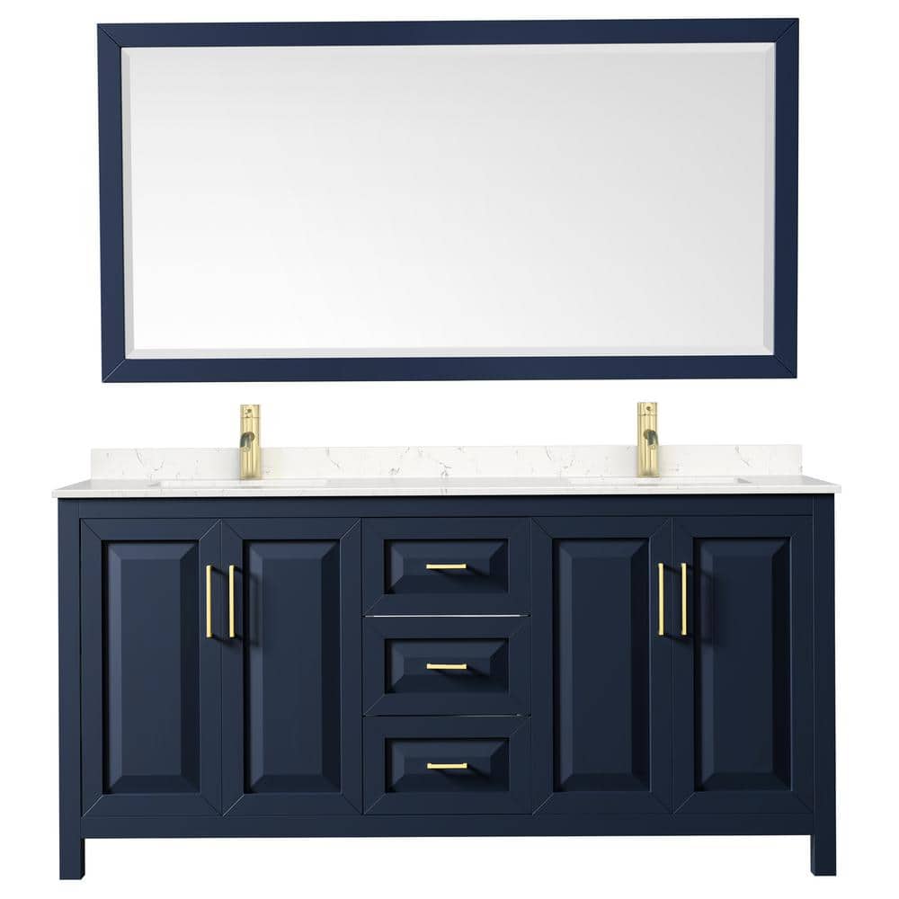 Daria 72" Dark Blue Double Bathroom Vanity with Light-Vein Carrara Marble Top