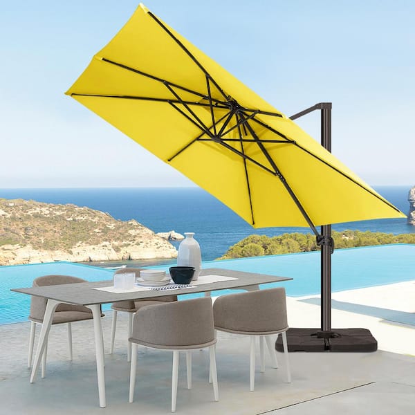 JEAREY SunShade Deluxe 11 ft. Square Cantilever Umbrella with Cover Heavy-Duty 360° Rotation Patio Umbrella in Yellow