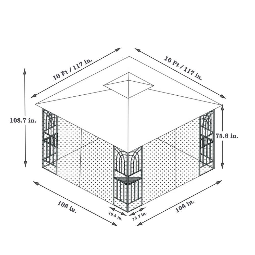 10x10 Brown Steel Patio Gazebo with Double Roof and Mosquito Netting