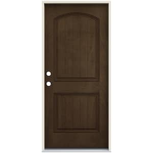 36 in. x 80 in. Right-Hand 2 Panel Square Coffee Bean Stain Fiberglass Prehung Front Door with Brickmould
