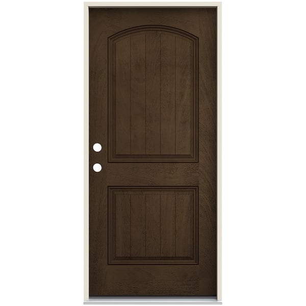 JELD-WEN 36 in. x 80 in. Right-Hand 2 Panel Square Coffee Bean Stain Fiberglass Prehung Front Door with Brickmould