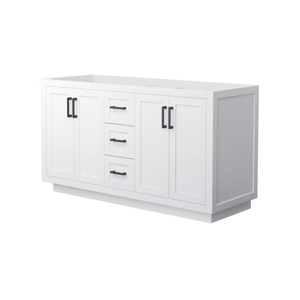 Miranda 59.25" White Double Freestanding Bathroom Vanity with Matte Black Hardware