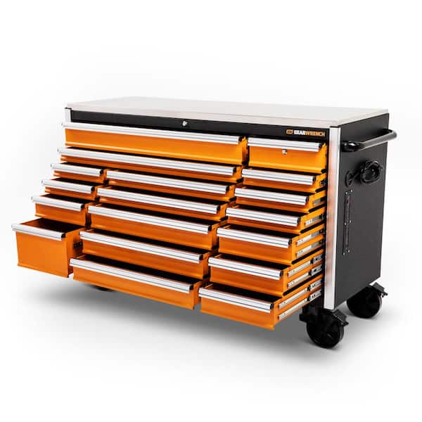 GEARWRENCH MEGAMOD 72 in. x 25 in. 18-Drawer Mobile Workbench Cabinet with Master Mechanics Tool Set in Foam Trays (1,268-Pieces)