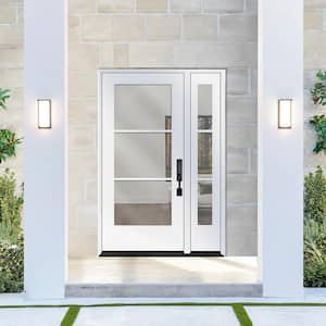 Legacy 53 in. x 80 in. Icon 3 Lite Modern Clear Glass LHIS Primed Fiberglass Prehung Front Door w/ 14 in. SL