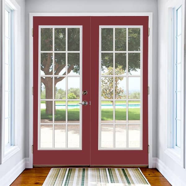 72 in. x 80 in. Red Bluff Steel Prehung Left-Hand Inswing 15-Lite Clear Glass Patio Door in Vinyl Frame with Brickmold