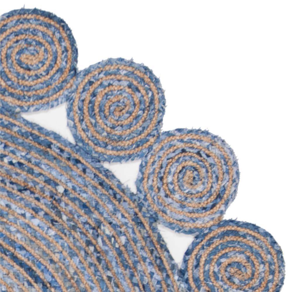 Handwoven Coastal Charm Blue/Natural Cotton Round Rug, 6'