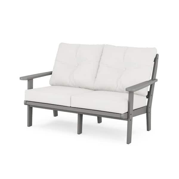 POLYWOOD Mission Deep Seating Plastic Outdoor Loveseat with in Slate Grey/Natural Linen Cushions