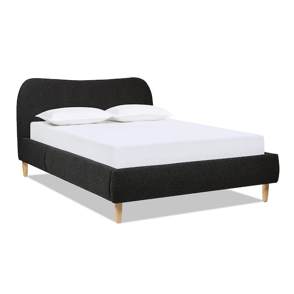 Jennifer Taylor Roman 67 in. Wood Frame Queen Modern Platform Bed with Curved Headboard Upholstered Boucle in Ebony Black