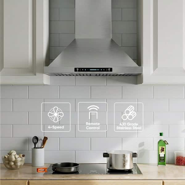 36 in. 600 CFM Convertible Wall Mount Range Hood in Stainless Steel with Adjustable LED, Gesture Control, 10-Yr Warranty