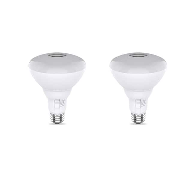 65-Watt Equivalent BR30 Dimmable Bluetooth Speaker LED Flood Light Bulb Adjustable White (2-Pack)