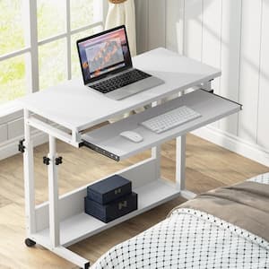Moronia 31.5 in. White Portable Laptop Desk, Height Adjustable Laptop Rolling Table with Keyboard Tray on Wheels