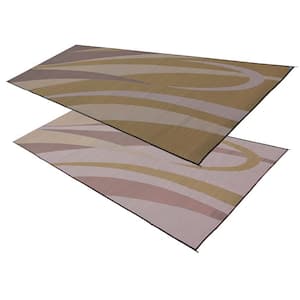 8 ft. x 20 ft. Graphic Brown/Gold Polypropylene Reversible Outdoor Camping Patio RV Mat